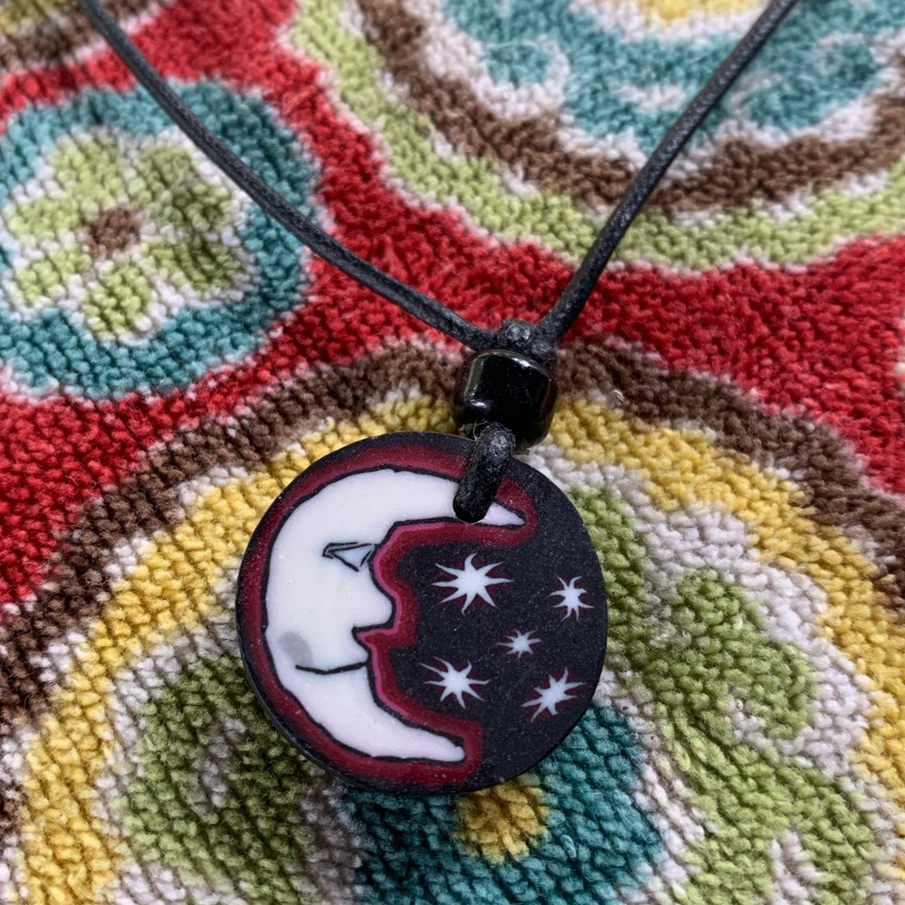 Retro Celestial moon stars clay necklace